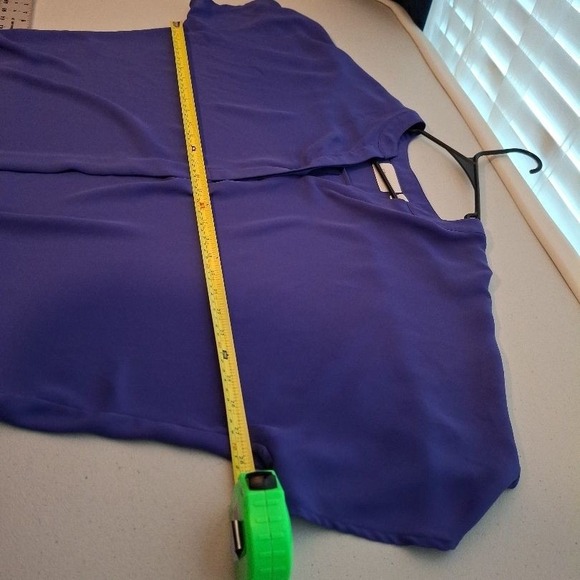 Chico's Large Blue Purple V-Neck Button Relaxed Fit Everyday Band Collar Blouse - Picture 5 of 7